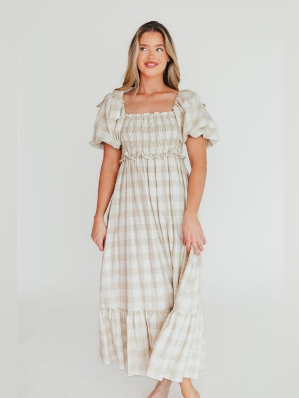 New Gingham Cottagecore Prairiecore Linen Cotton Midi Dress Regular & Maternity